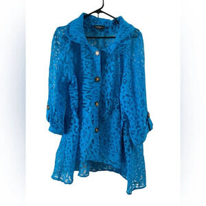 Cheetah blue sheer button up jacket